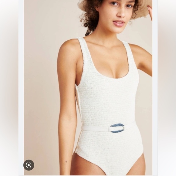 Palm Maya Smocked One-Piece Swimsuit White Size 2 NWT